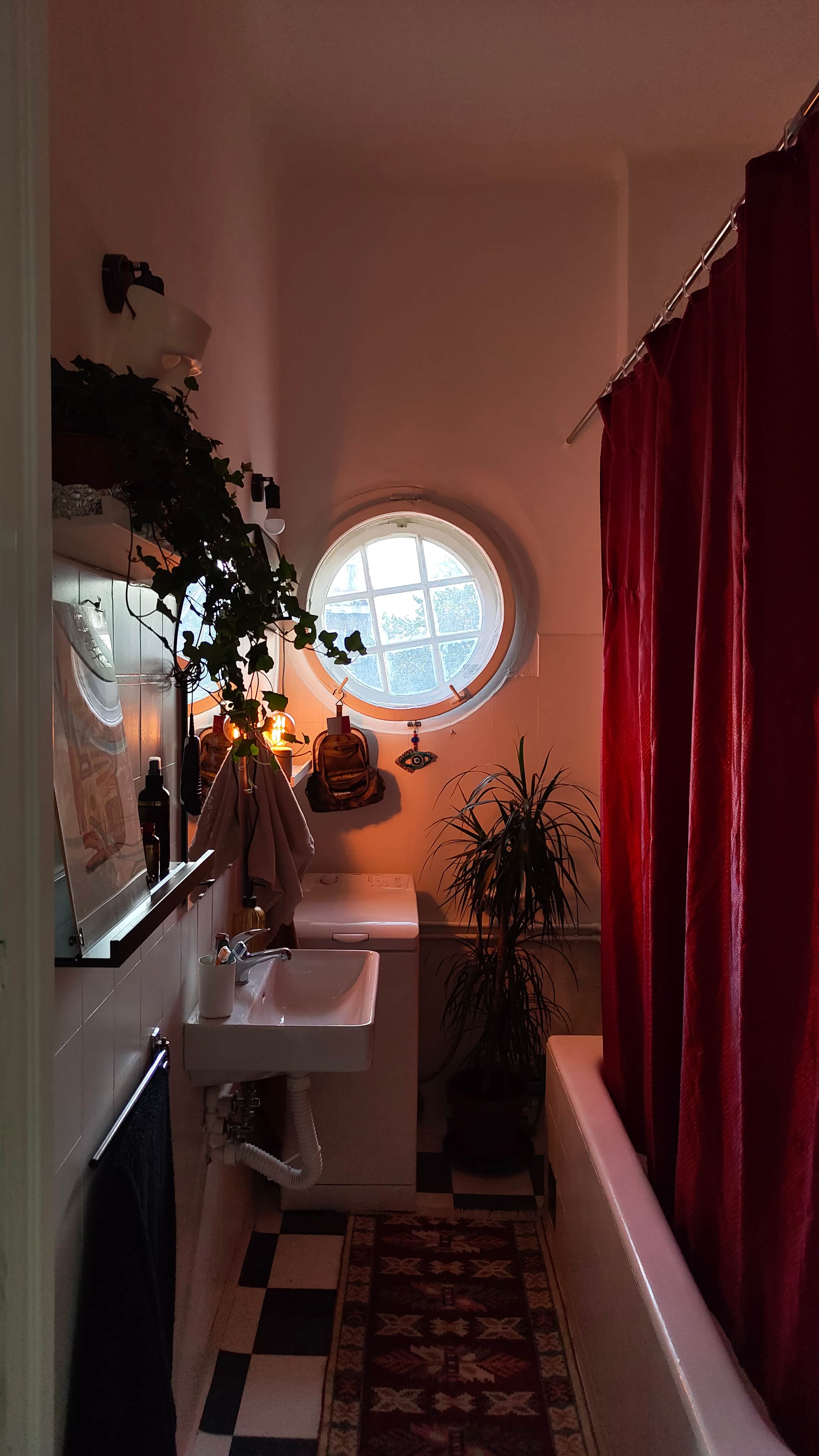 brick road with flowers on the side